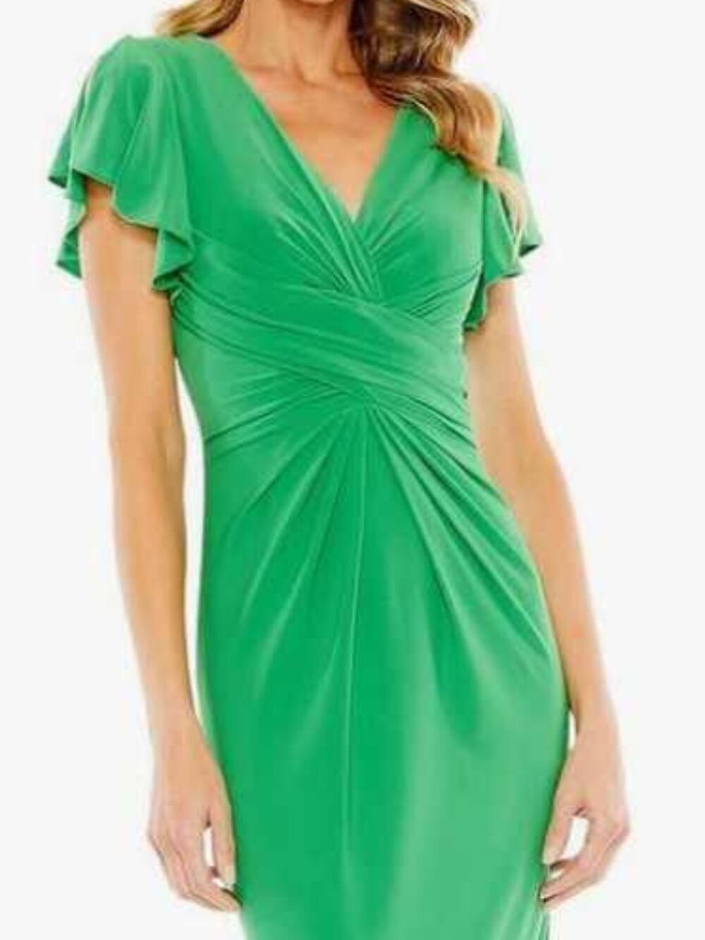 Green A-line Midi Dress with Flounce Sleeves